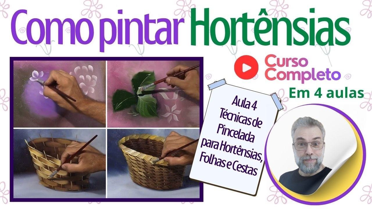 Aula completa. (parte 4 de 4) Como pintar hortênsias com Escudeiro. treinando pinceladas