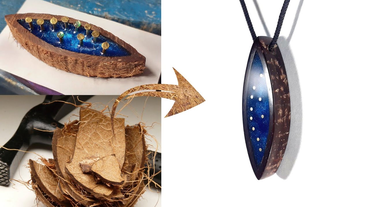 Coconut shell craft ideas | Coconut shell + Brass nails + Resin | Handmade jewellery