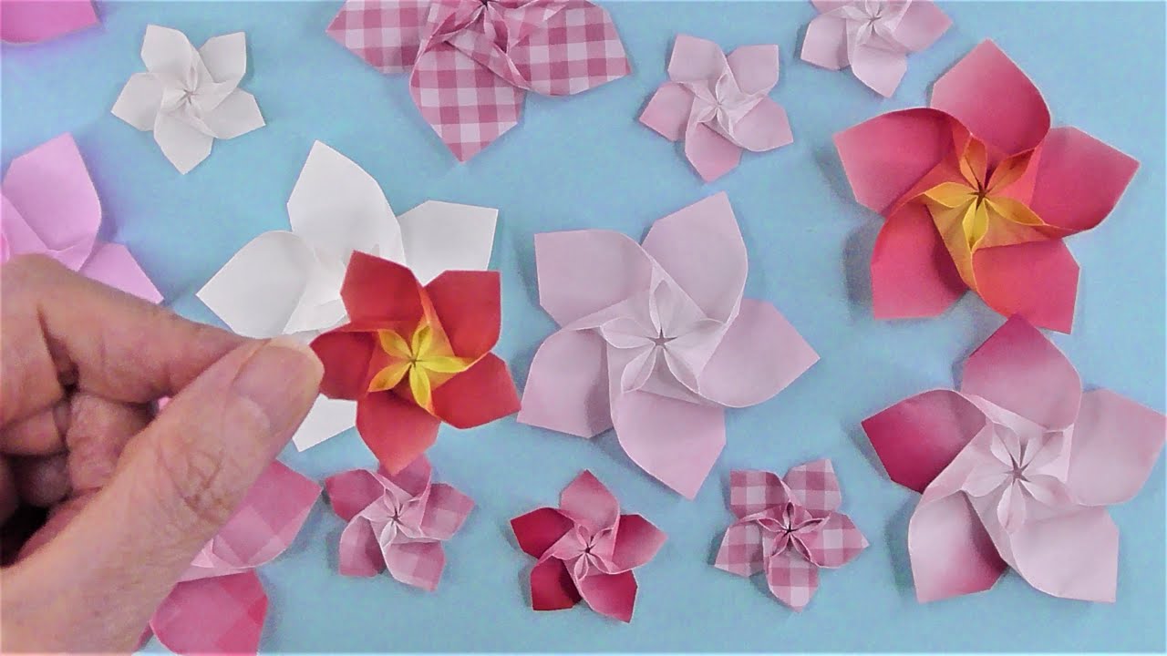 折り紙 桃の花 立体 折り方 Origami peach flower tutorial（NiceNo1）