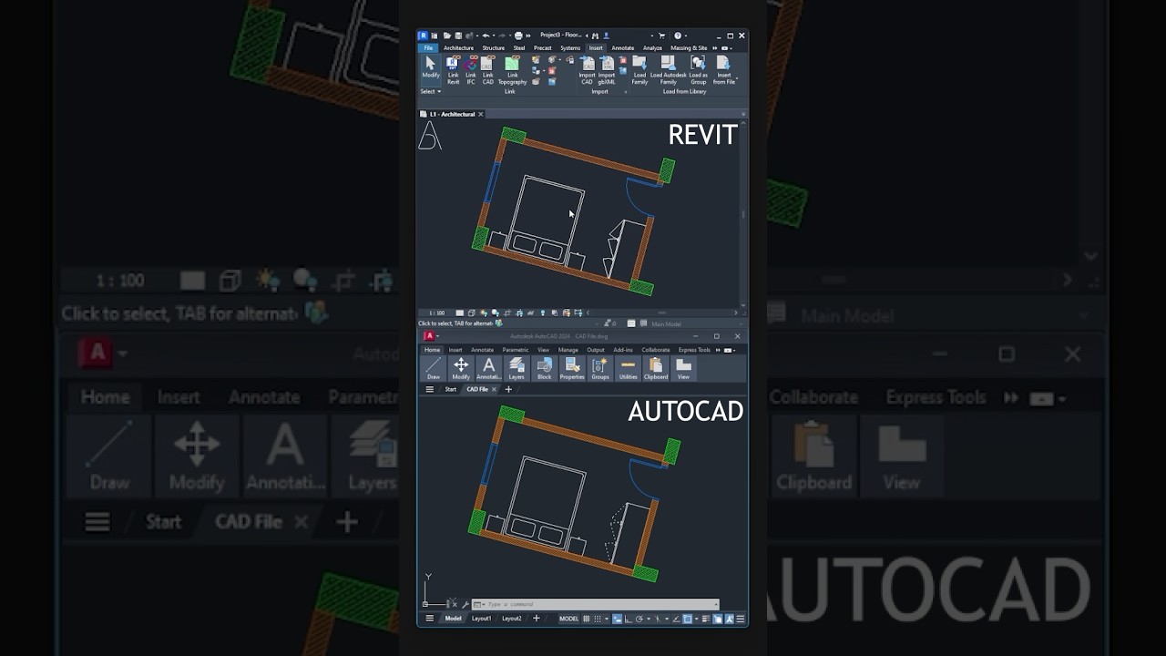 AutoCAD в Revit (связать CAD) #архитектура #revit #autocad