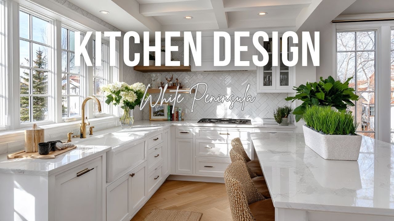 Clean White Peninsula Kitchen Design Inspired by Modern Farmhouse Simplicity