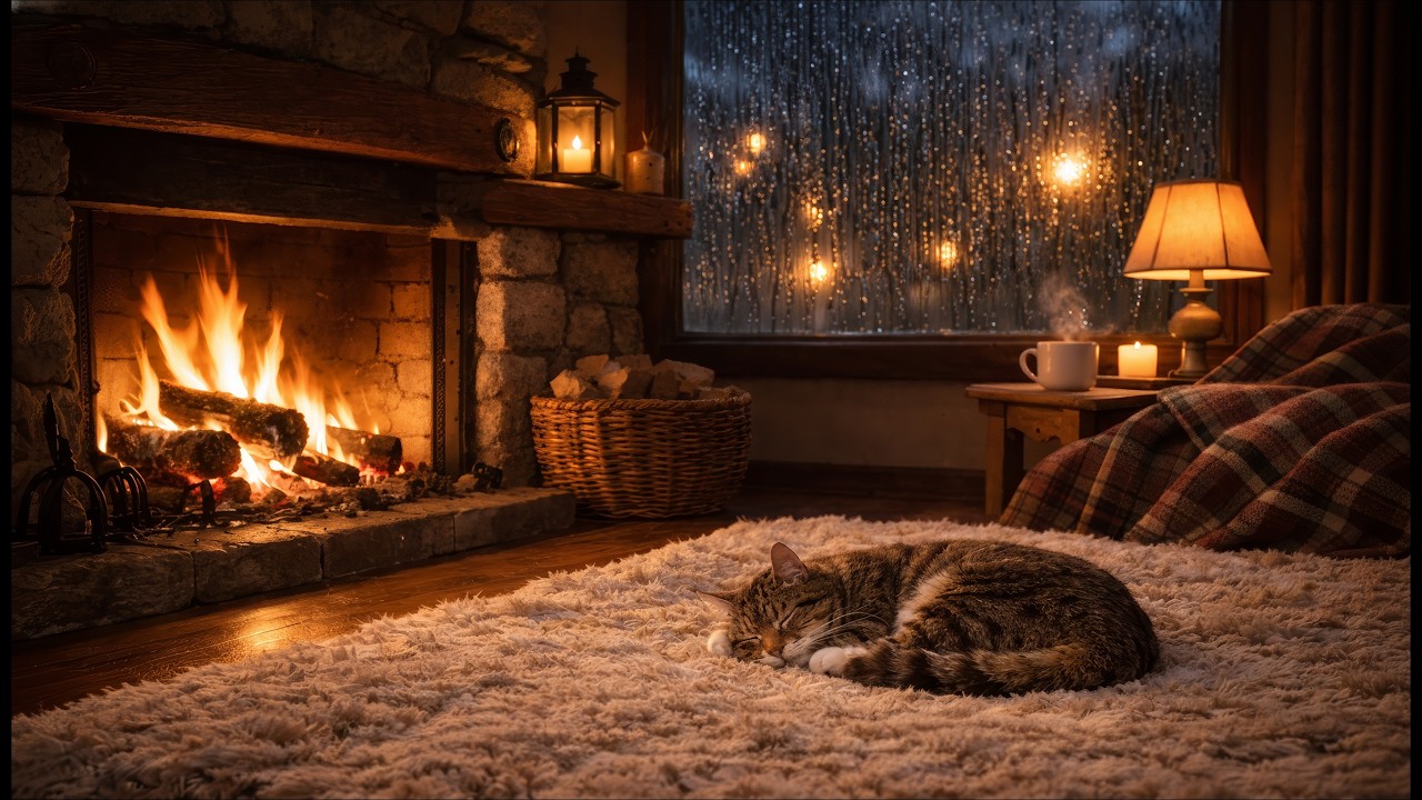 Rain & Cozy Fireplace 🔥 | Deep Sleep, Relaxing Night Ambience