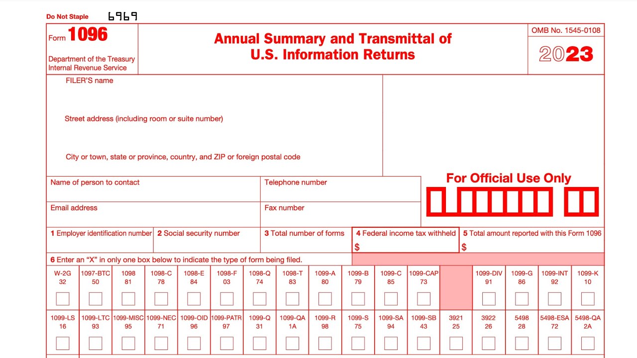 IRS Form 1096 walkthrough (Annual Summary & Transmittal of Information Returns)