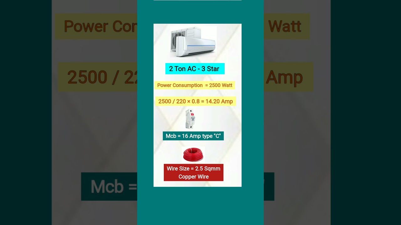 2 Ton AC Power Consumption | Mcb and Wire Size Selection 