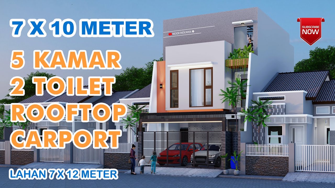 desain rumah minimalis 7x10 meter 5 kamar 2 toilet rooftop di atas lahan 7x12 meter
