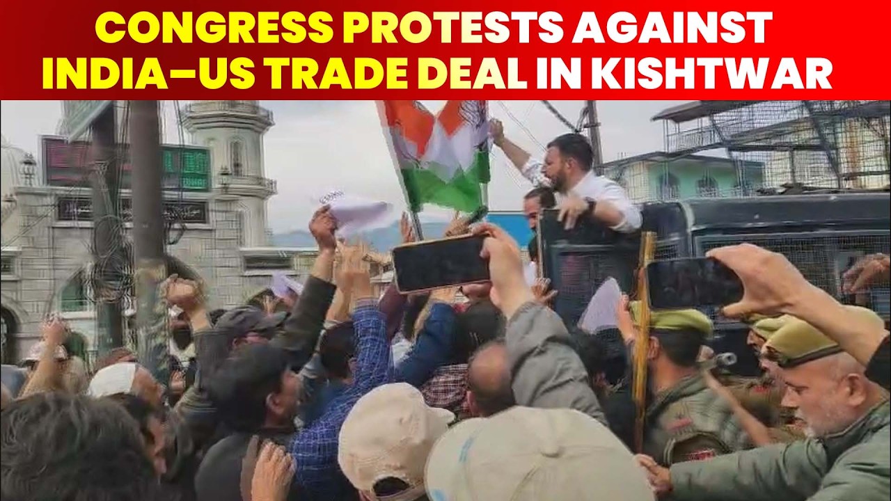 Congress protests against India–US Trade deal in Kishtwar