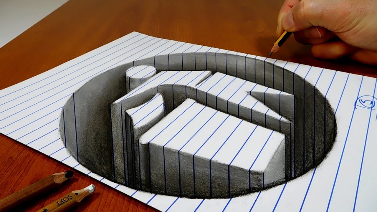 3D Trick Art on Paper, Hole Trash Icon Sign, Traffic signs