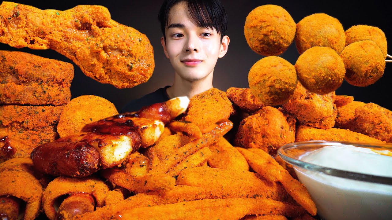 ASMR MUKBANG | BHC 핫뿌링클 핫사이드 전메뉴 뿌링치즈볼,뿌링핫도그,멘보샤,치즈스틱 양념치킨 먹방/ BHC SIDE& FRIED CHICKEN EATING SOUND