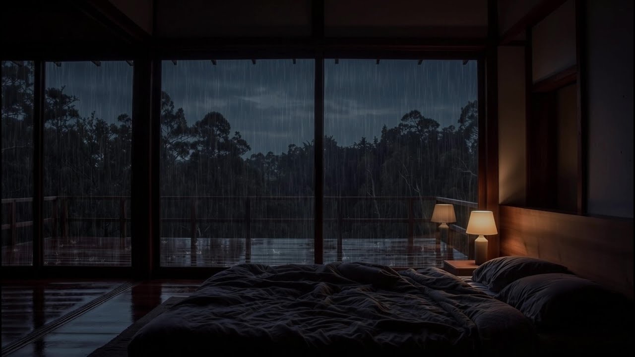 Heavy Thunderstorm in a Modern Forest Cabin | Rainy Night Ambience for Deep Sleep | 4K 60FPS ASMR