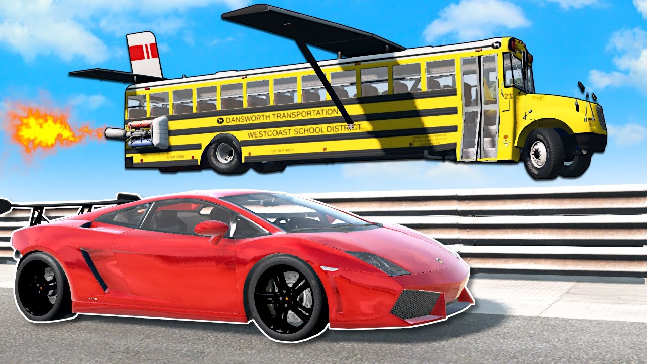 I Brought a FLYING BUS to a Drag Race! - BeamNG Multiplayer Mod Gameplay