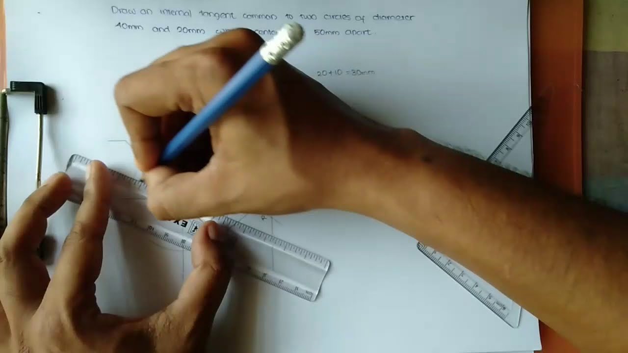internal tangent common to two circles of different  diameter | Engg Drawing VIII | Example 3.15