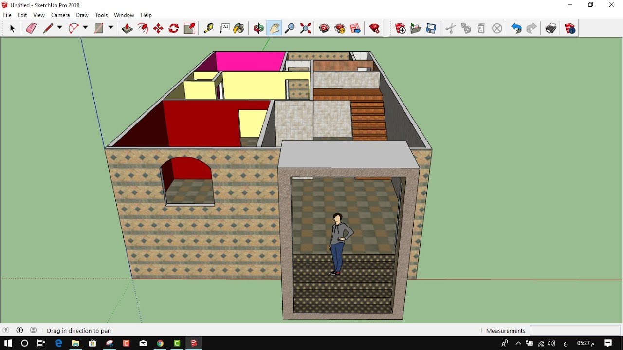 تصميم منزل 95 متر واجهة 7.5 فى طول 12.5اسكتش اب 3d