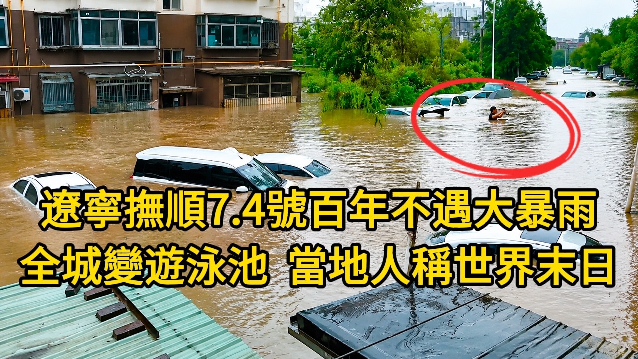 遼寧撫順7.4號百年不遇大暴雨：全城變遊泳池，當地人稱世界末日，超過1995年的超級洪水！水深超2米，車子，街道，樓房全部被淹！