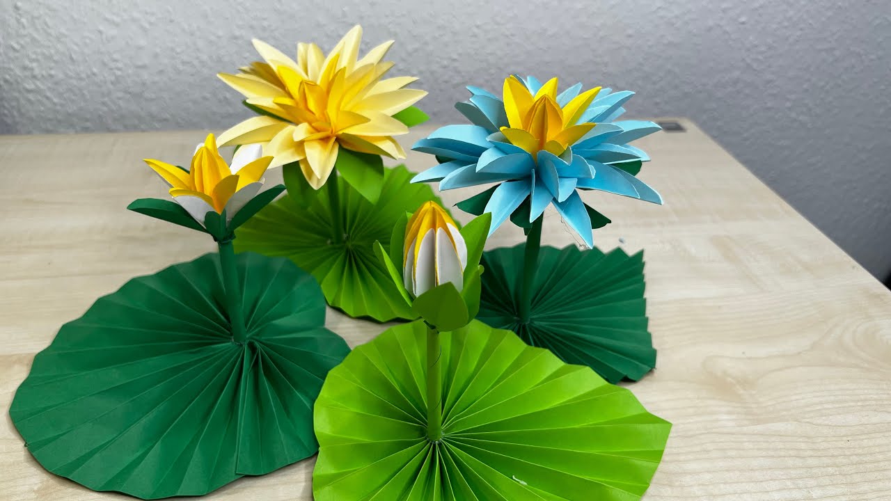 DIY How to Make Most Beautiful Lotus /  Lotos Flower Craft / Nuferi din h&acirc;rtie colorată