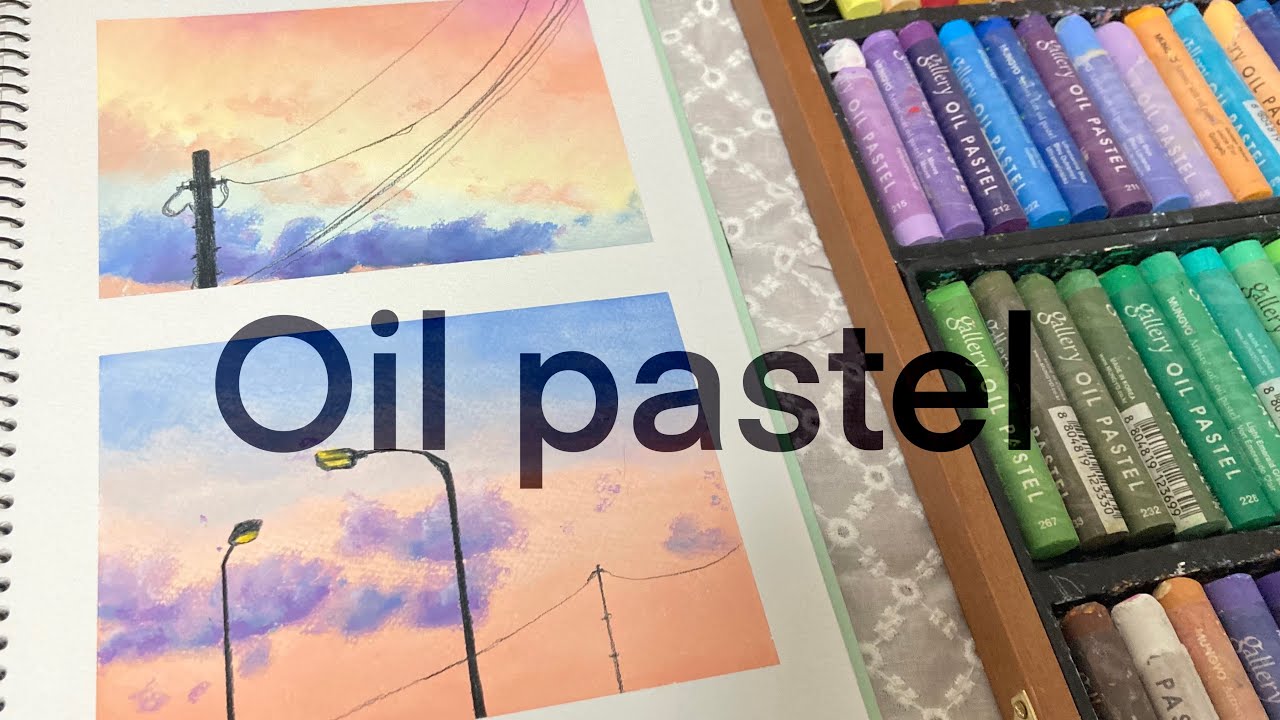 How to draw landscape with oil pastels / オイルパステルで描く夕暮れの風景🌅