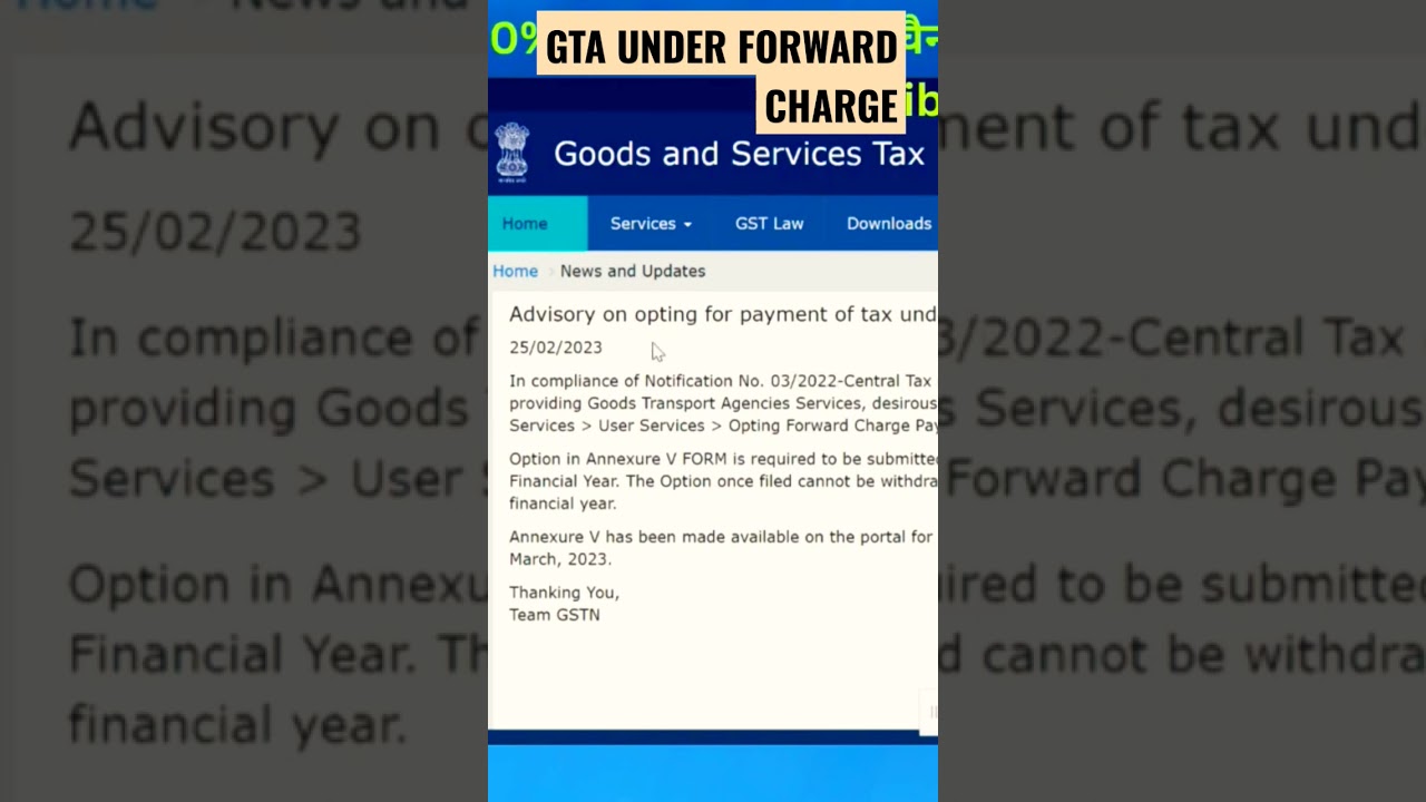 GTA (Goods Transport Agency). Forward charge. Reverse Charge. #gst #updates #incometax #new
