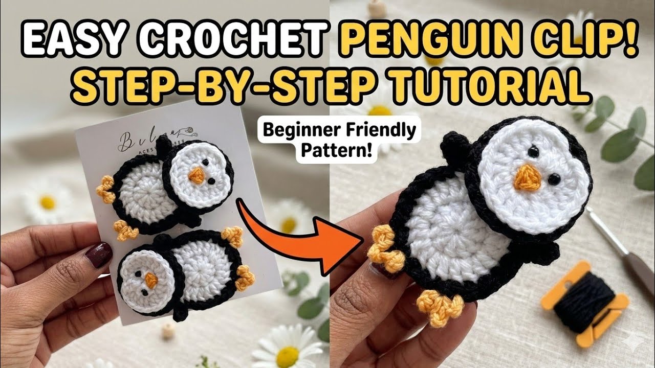 Crochet penguin hair clip 🤩🐧 beginners friendly and easy cute idea💡c crochet hair accessories 🌺🌸