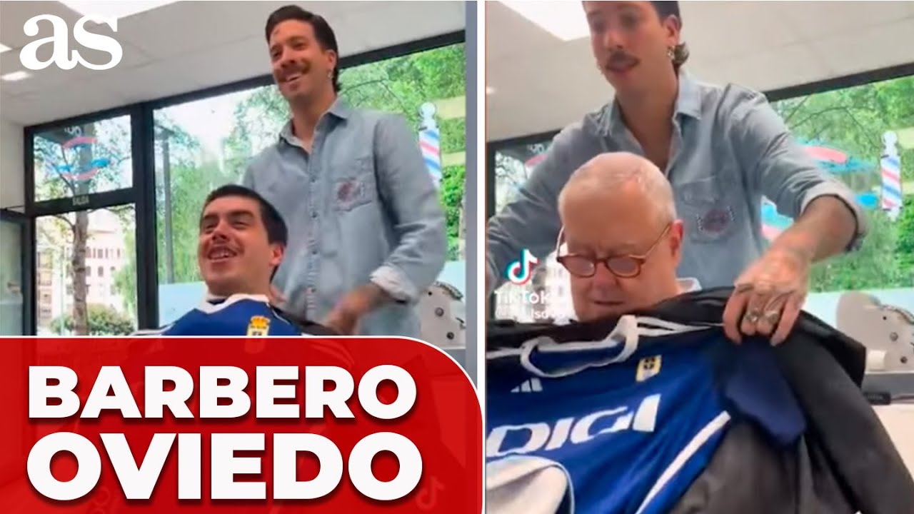 Un BARBERO de GIJÓN pone a sus clientes una SÁBANA del OVIEDO por sorpresa