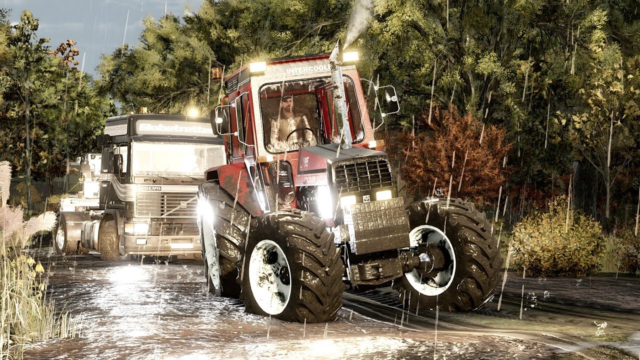 Muddy Road One Truck Two Tractors and a Tow Chain Thrustmaster Farmstick Steering Wheel #dkgc #farm 
