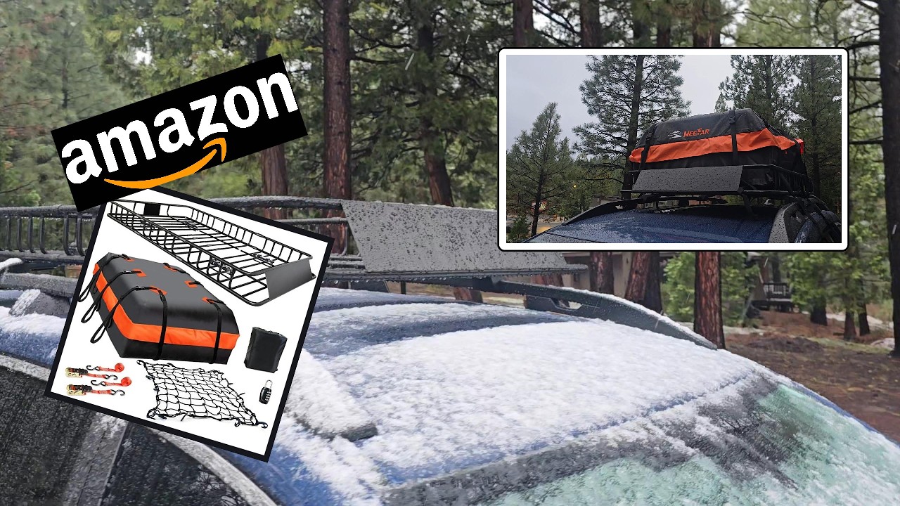 All-Weather Roof Rack with Heavy-Duty Waterproof Cover Setup 🌨❄ #roofrack #amazonhaul