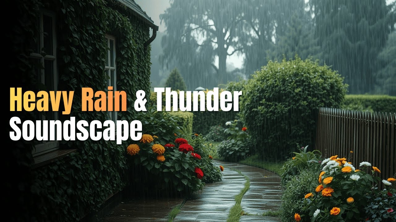 Heavy Rain & Thunder Soundscape 🌧️ Peaceful Garden Storm | 8 Hours White Noise for Meditation & Calm