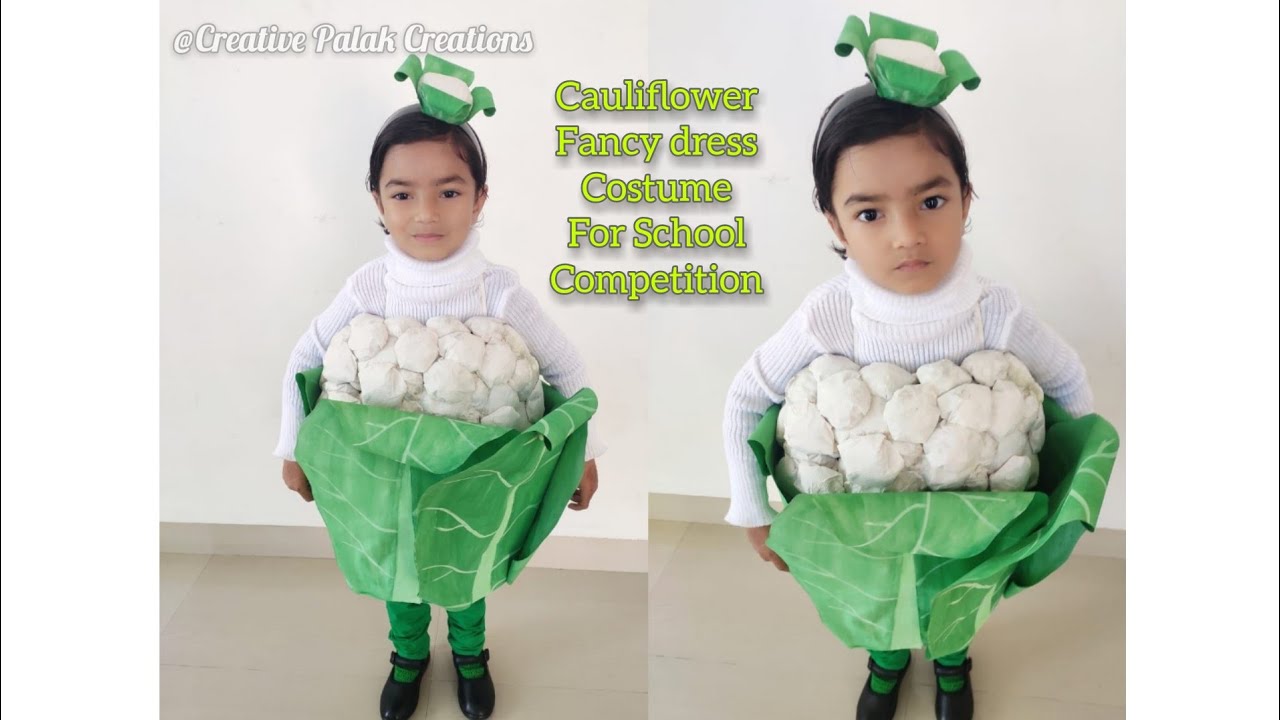 How to make Cauliflower Fancy dress Costume for school Competition at home step by step instructions