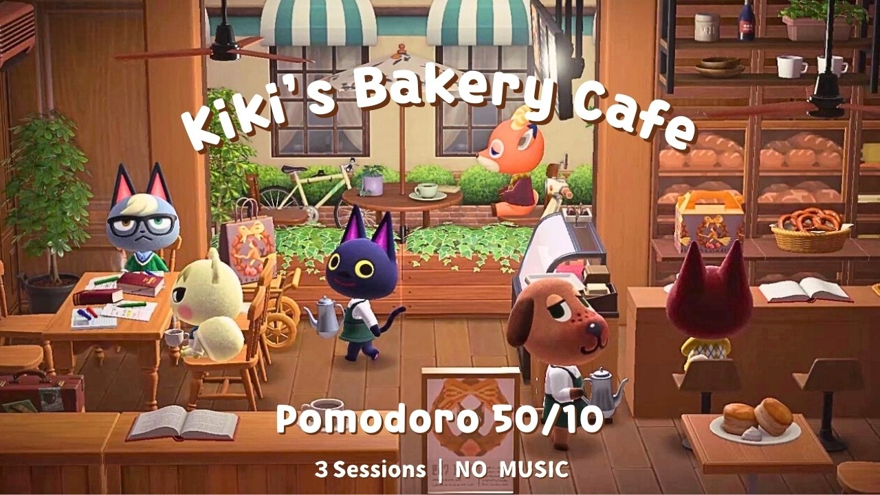 【あつ森ポモドーロ】⏰ジブリ風ベーカリーカフェ｜ 50/10 ポモドーロタイマー３時間｜勉強用・作業用｜⏰ Pomodoro 50/10｜NO MUSIC｜Animal Crossing