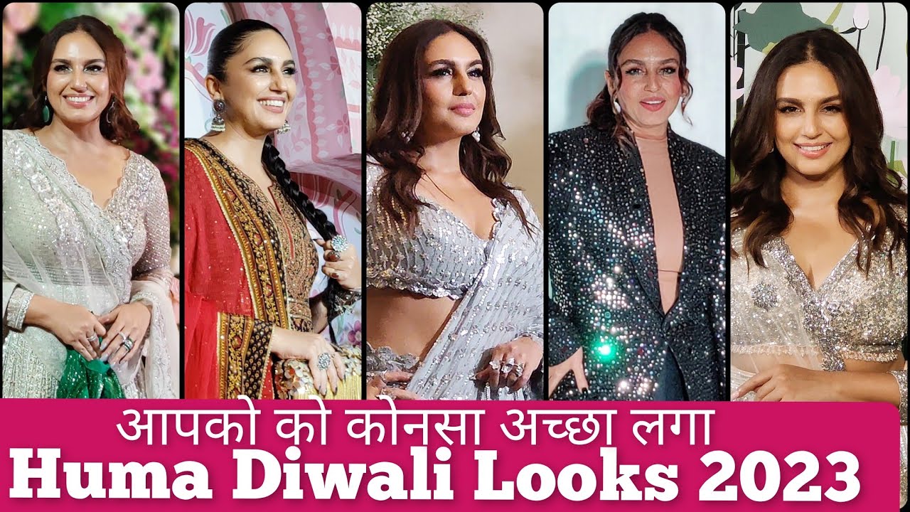 Huma Qureshi Styles Herself by Salwar Suit Saree Ghagra PantSuit with Suitable Hairstyles For Diwali