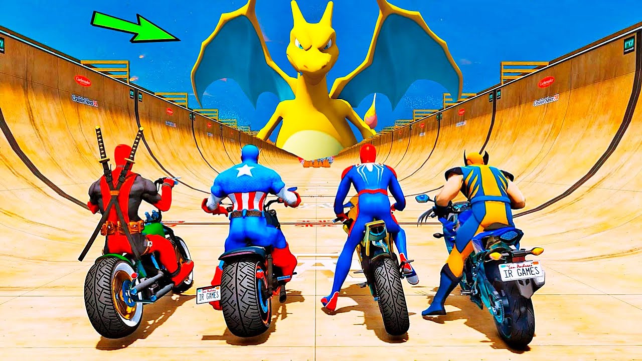 HOMEM ARANHA e AMIGOS SALTO COM MOTOS! CHARIZARD vs SPIDERMAN - IR GAMES