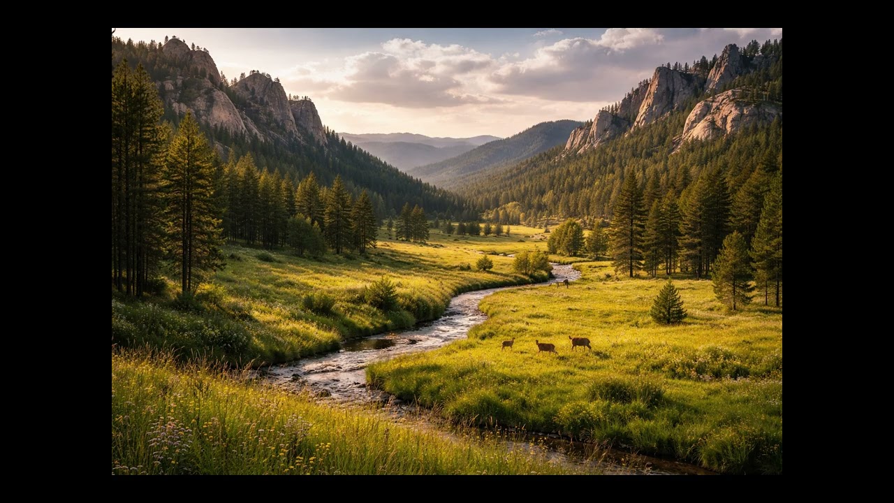 Peaceful Mountain Valley & Flowing Stream