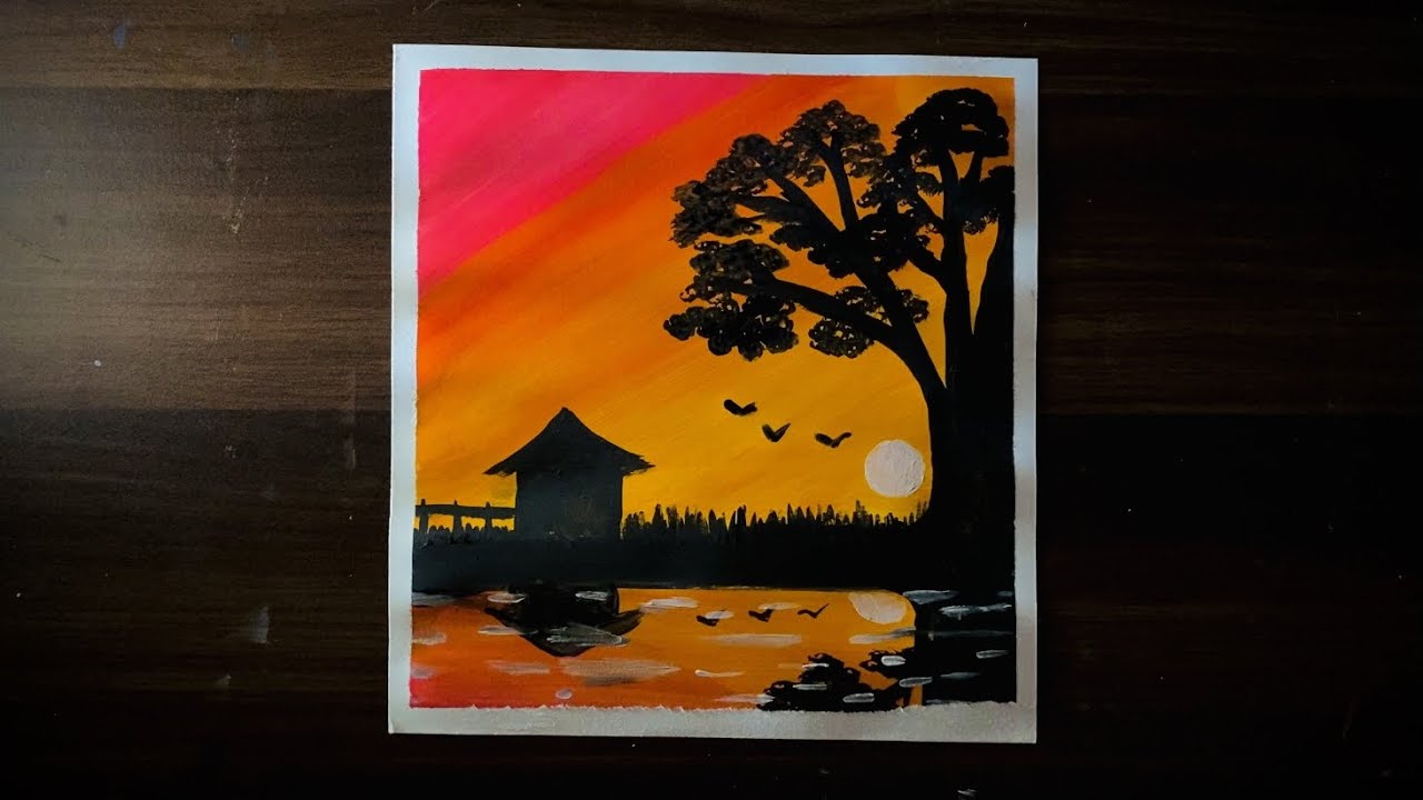 Easy Sunset Acrylic painting | Poster colors | Acrylic painting step by step for beginners