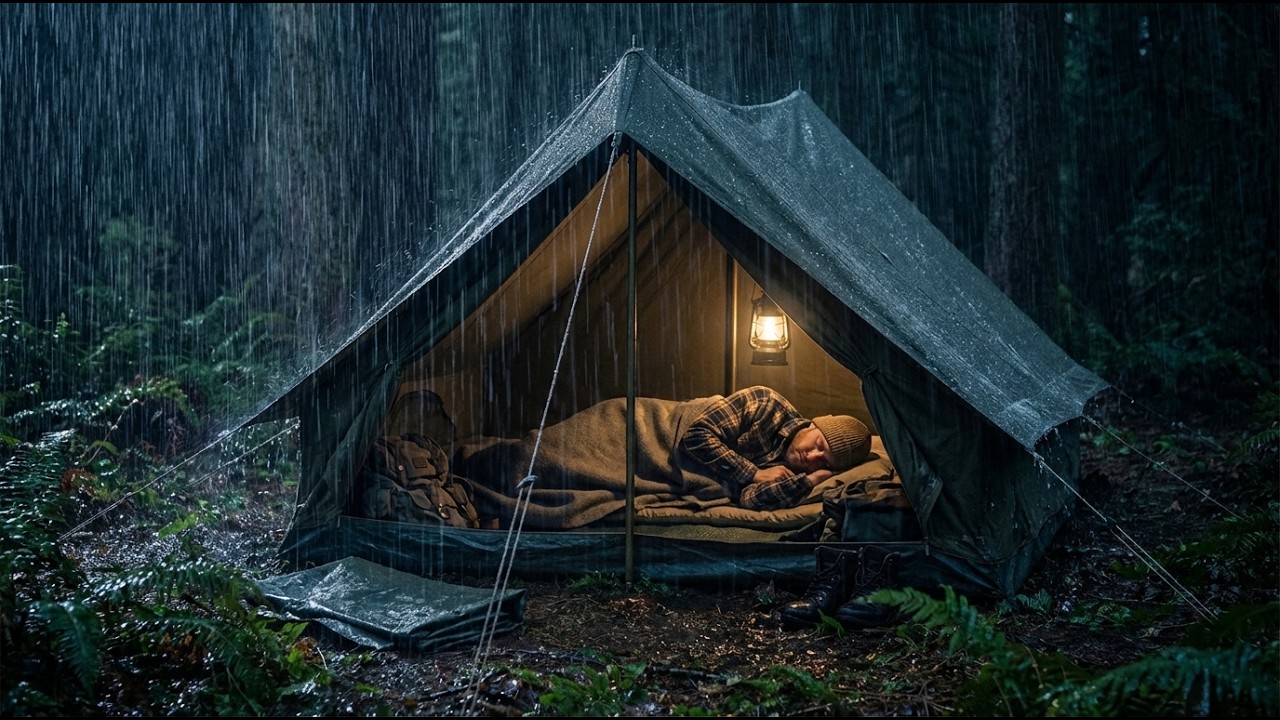 Torrential Rain on a Camping Tent 🌲 Immersive Nature Sounds in the Wild