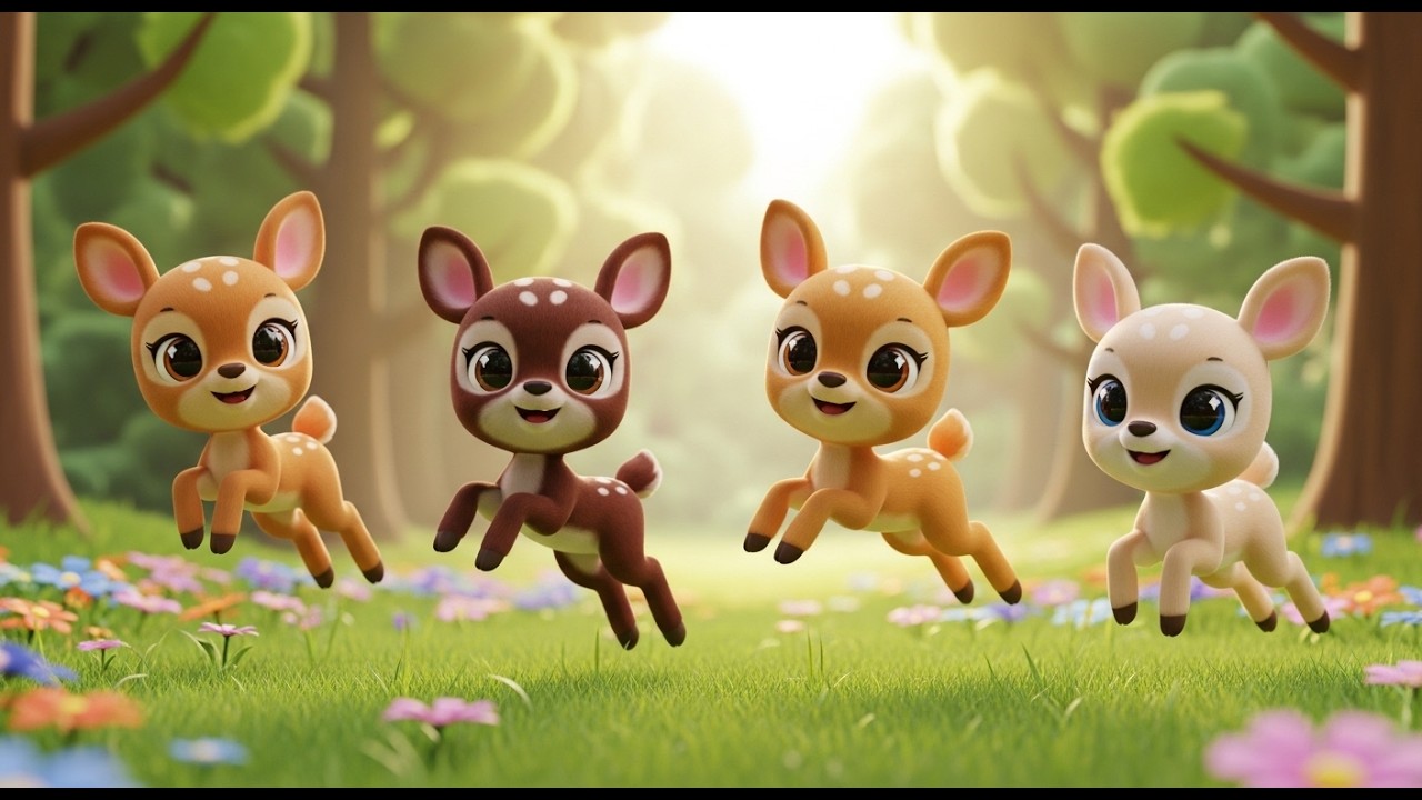 Cinco Amiguinhos Cervos Pulam, Pulam, Pulam | Canção de Animais e Movimento