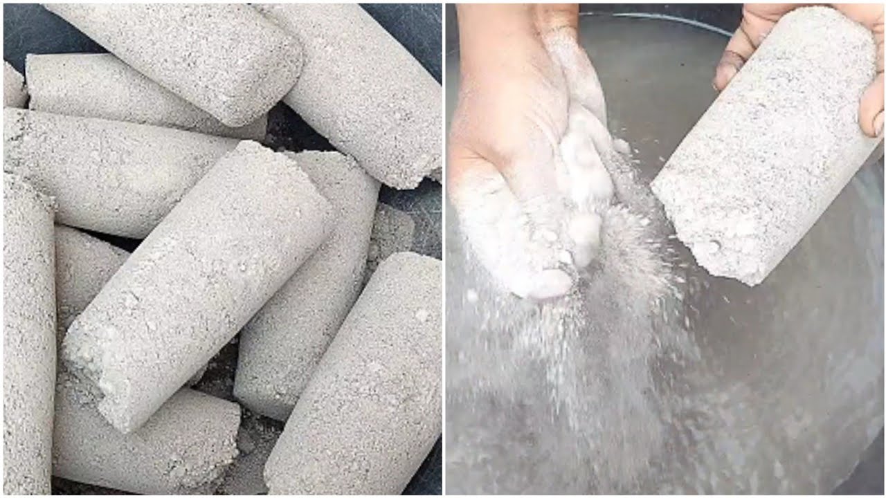 ASMR:;🌪💨super dusty gritty sand cement cylinders crumbling dry&water+dipping/pouring 😋