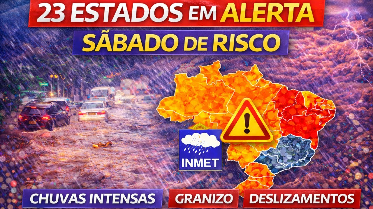 SÁBADO DE ALERTA: 23 ESTADOS EM RISCO COM CHUVAS INTENSAS E TEMPORAIS