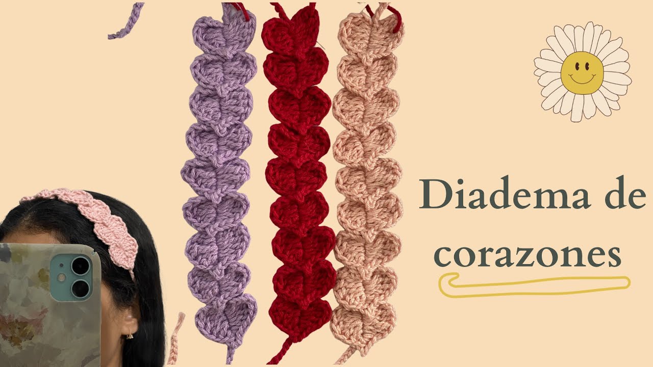 Diadema de corazones- Tutorial crochet