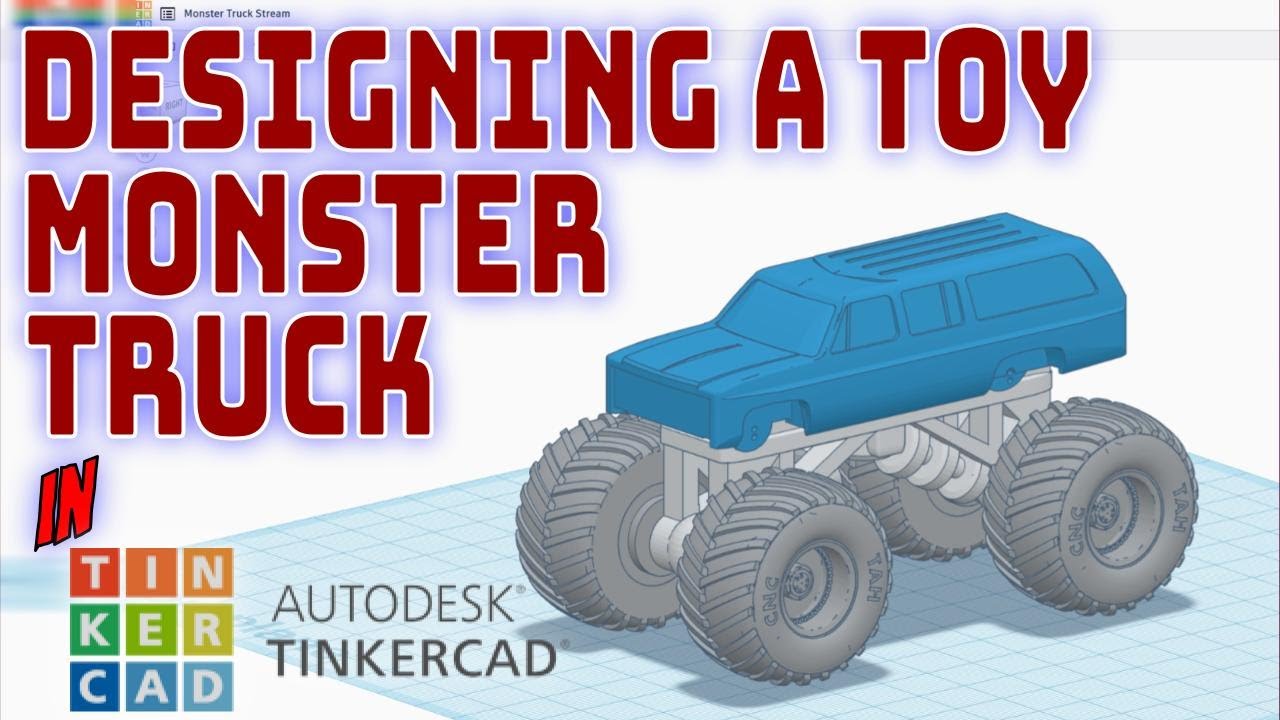 How to Make a Hot Wheels Monster Truck in Tinkercad for 3d Printing - PVV Livestream