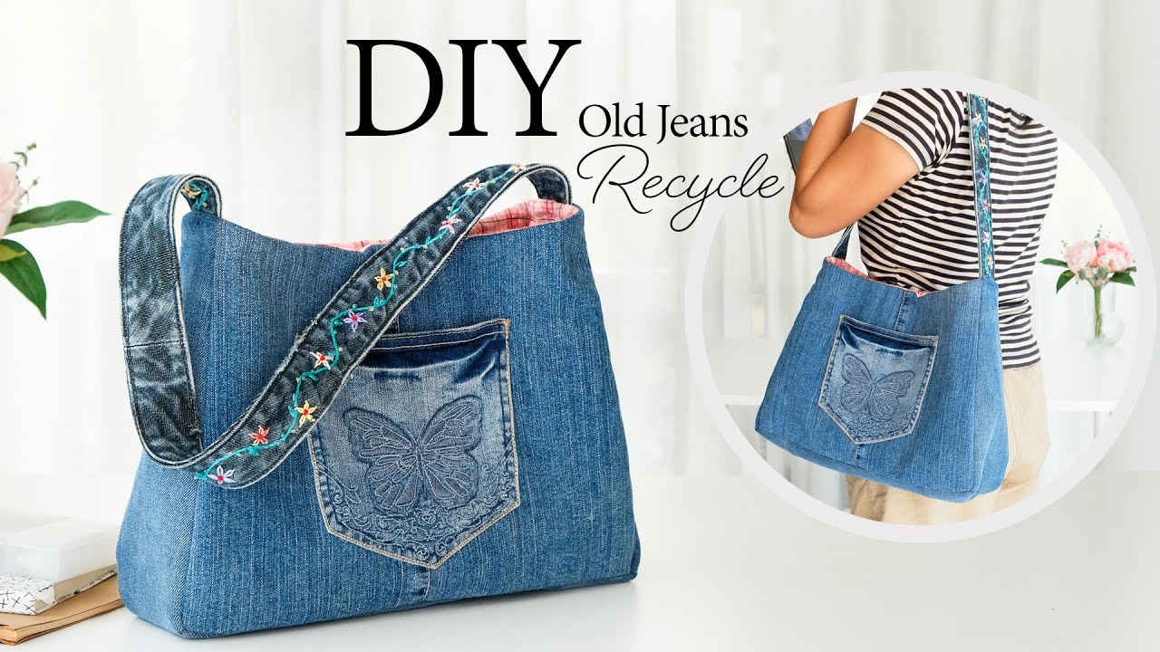 DIY old jeans recycle Tote Bag | Sewing | Tutorial (272)