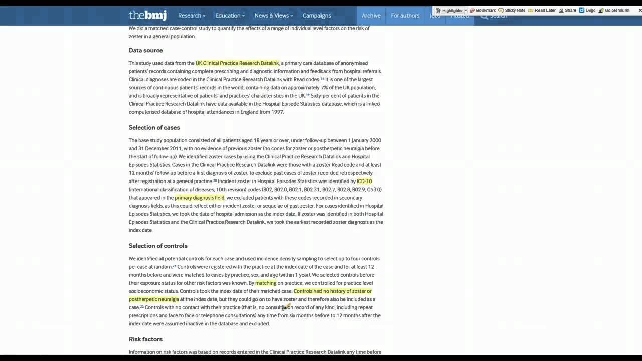Part 1: Critical appraisal of risk factors for shingles study BMJ 2014