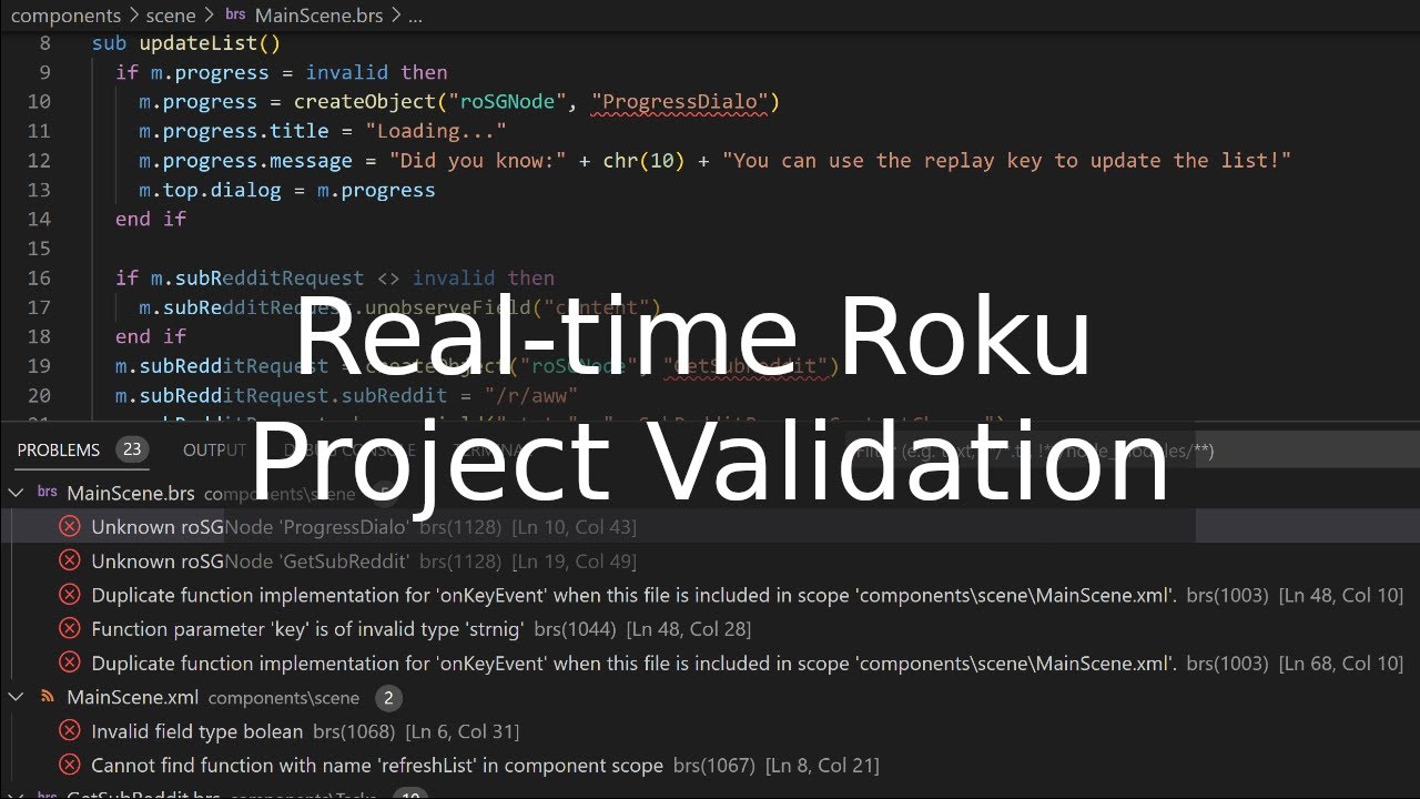 Real-time Roku project validation in VSCode