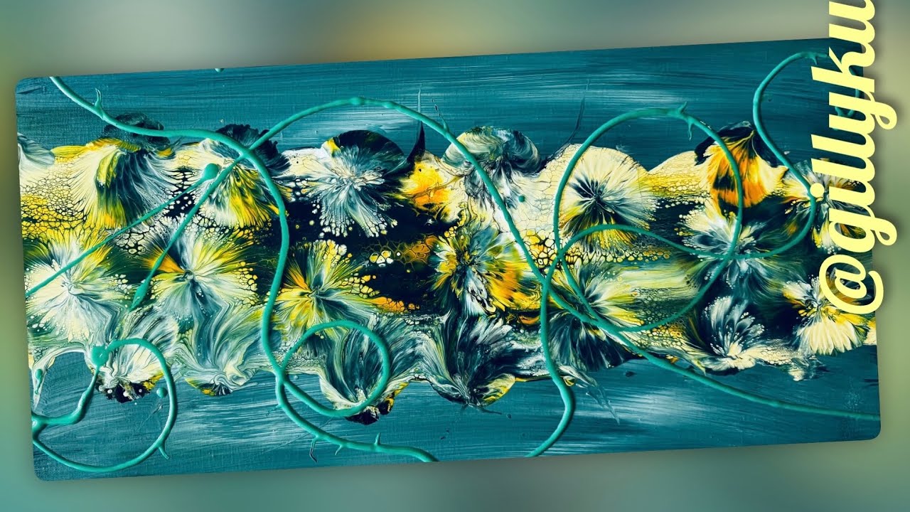 Бирюзовый/Необычная и уникальная композиция, лоза/Синие Гавайи, акриловая живопись в стиле флюид-арт