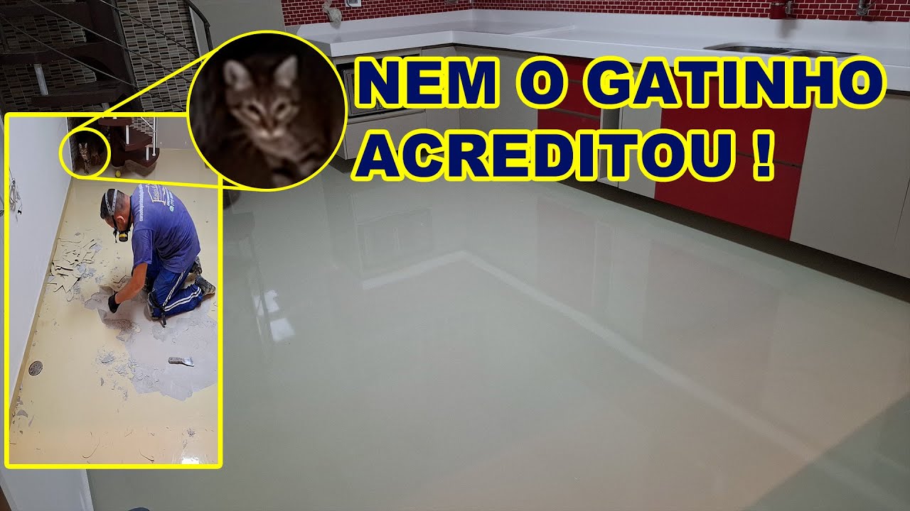 Porcelanato liquido em cozinha, piso de resina ep&oacute;xi reaplica&ccedil;&atilde;o