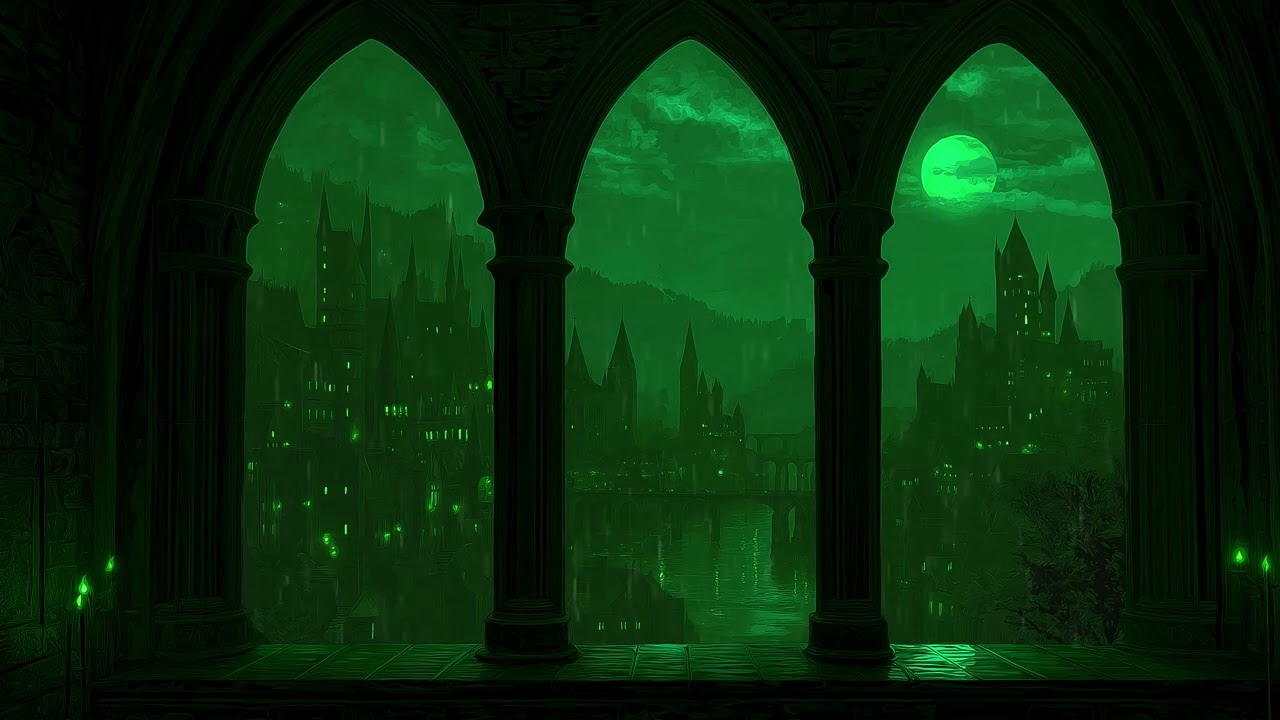 4K Gothic Castle Window Rain at Night in Medieval Fortress – Insomnia, Tinnitus & Sleep Therapy