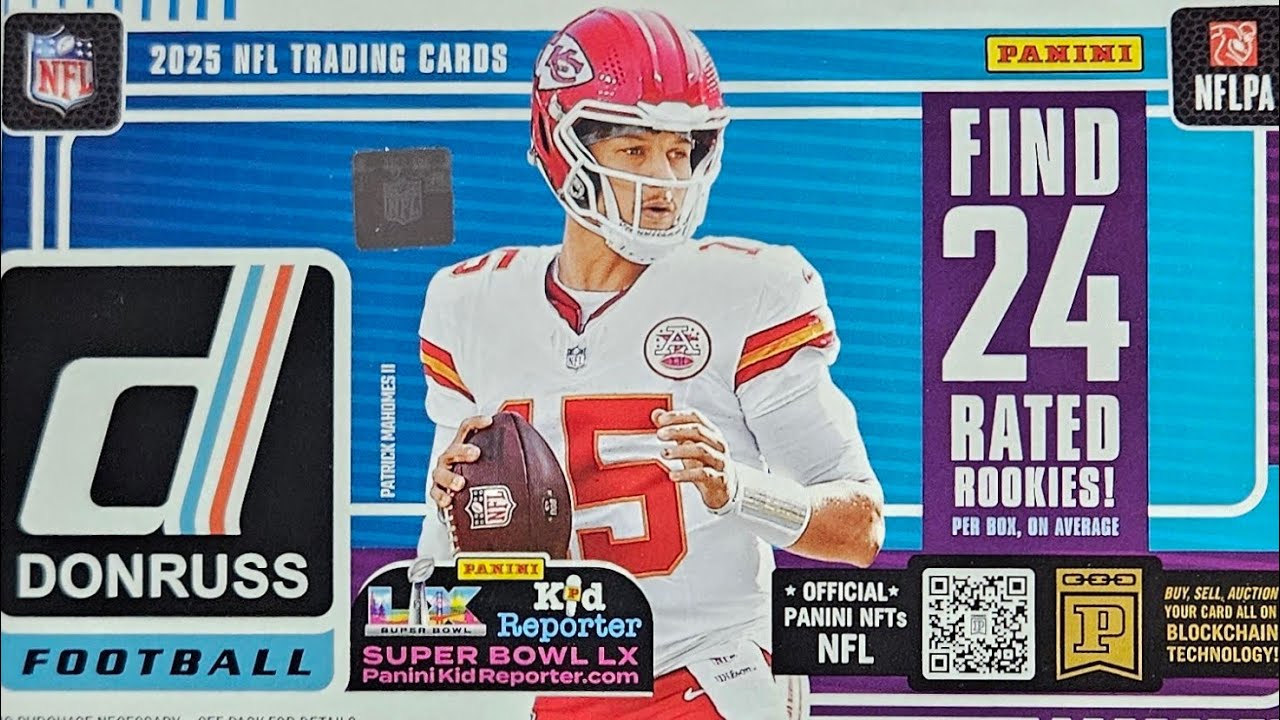 Запечатанная розничная коробка с коллекционными карточками Donruss Football 2025 года — 192 карто...