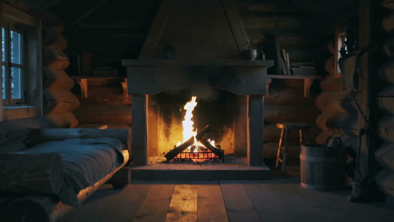 Cozy Mountain Cabin Fireplace — Relaxing Live TV Wall Art