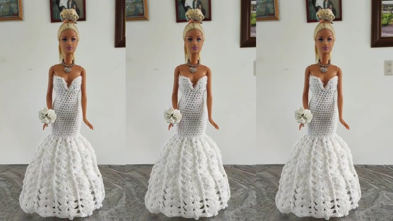vestido de novia tejido a crochet para muñeca Barbie