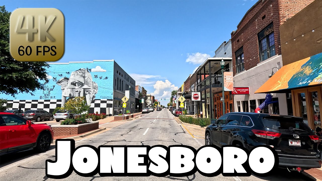 Driving Around Downtown Jonesboro, Arkansas and Arkansas State University in 4k Video