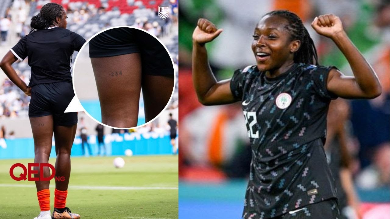 Super Falcons star Michelle Alozie tattoos Nigerian code on her thigh