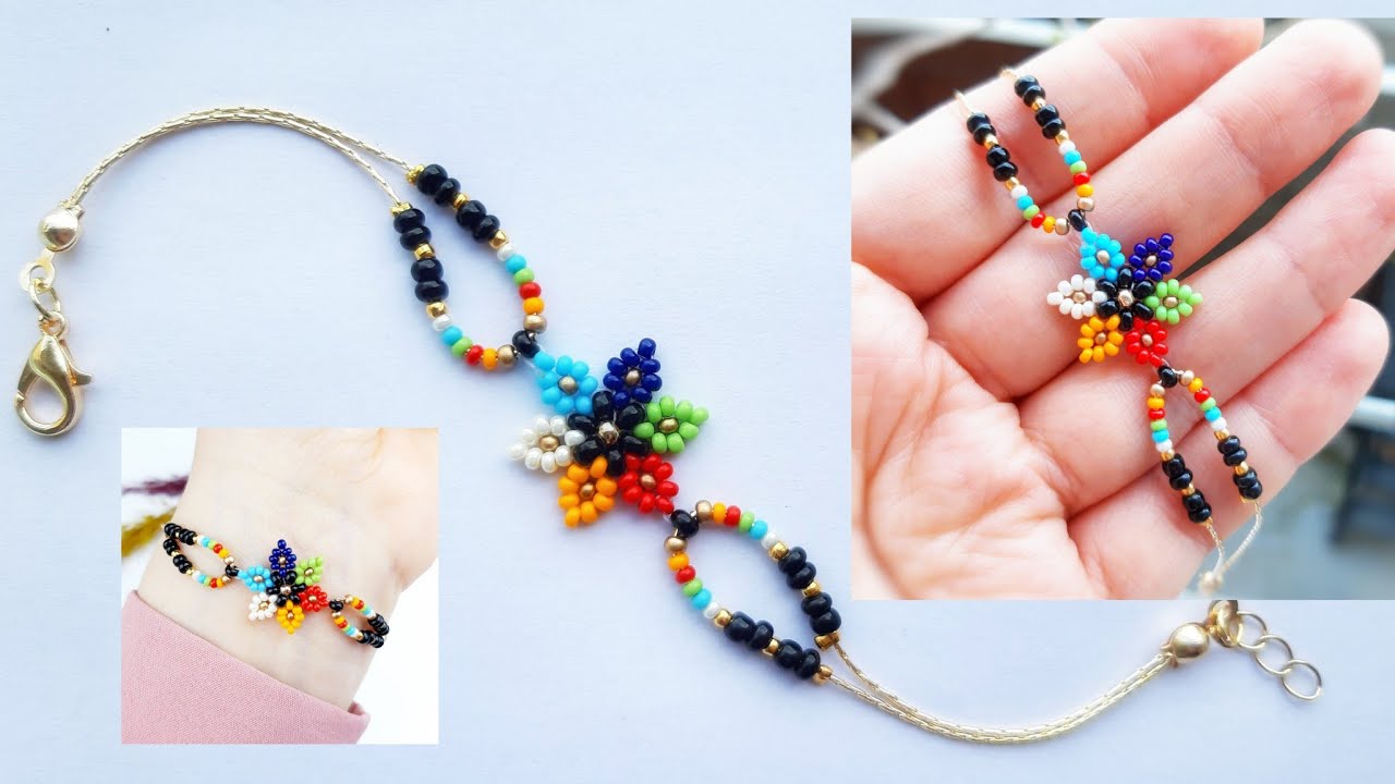 Zarif çiçekli Zincir Bileklik Yapımı. Flower Chain Bracelet Making. 