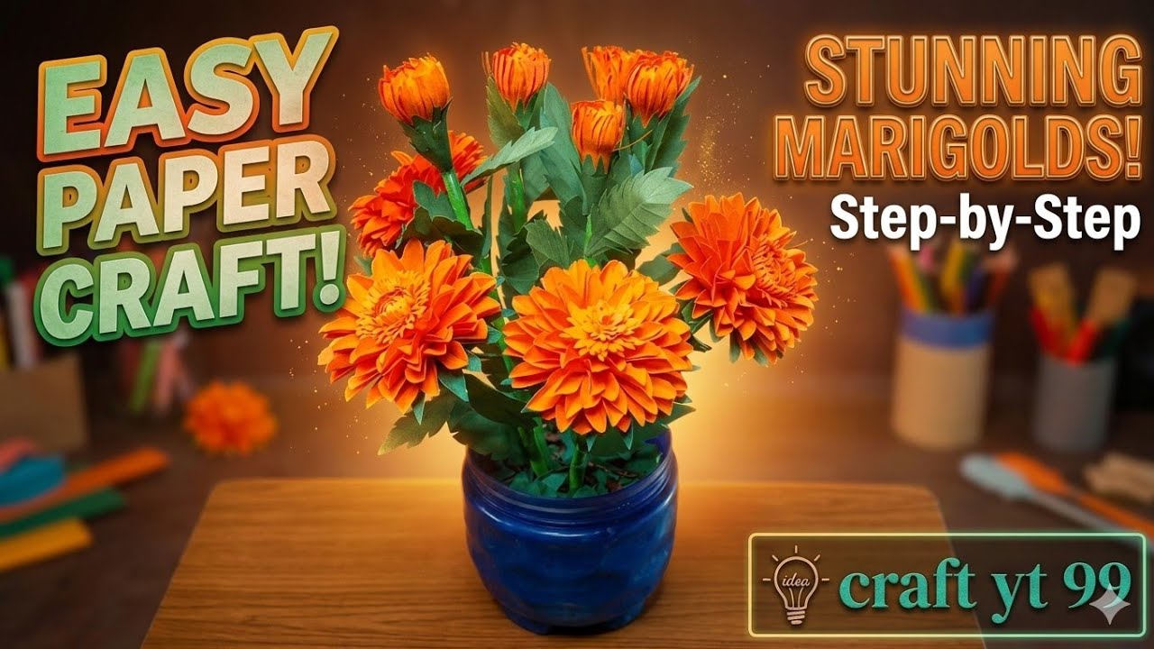 How to Make Realistic Paper Marigold Flowers | Easy DIY Paper Craft for Home Decor